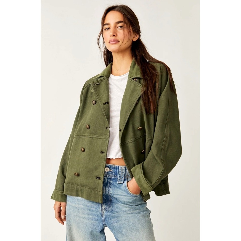 Free People Viva Surplus Jacket Women L Olive Green New Utility Double Breasted